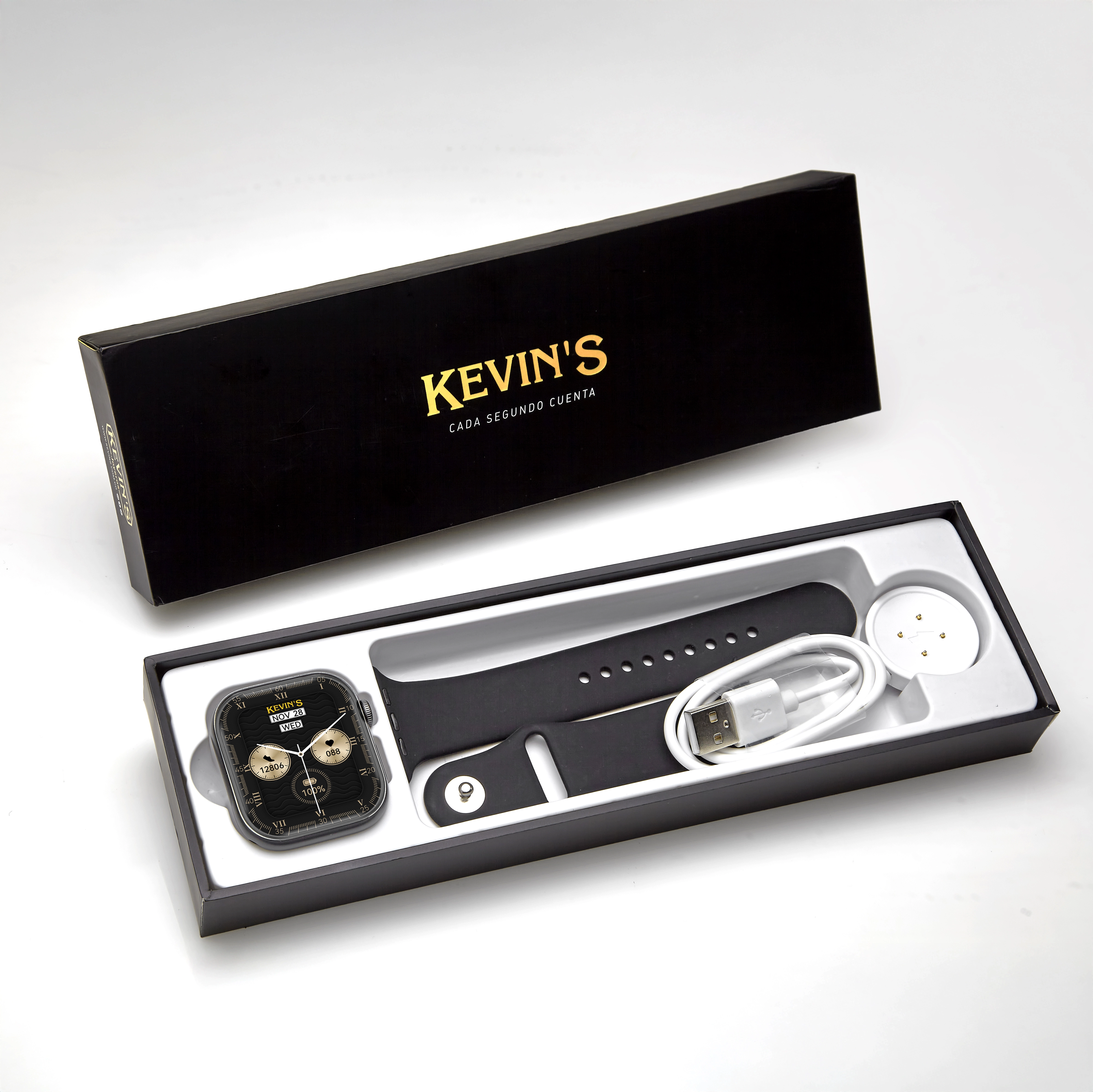Reloj Kevins digital, Unisex, tablero rectangular color negro, estilo sin numeros, pulso cuero color negro