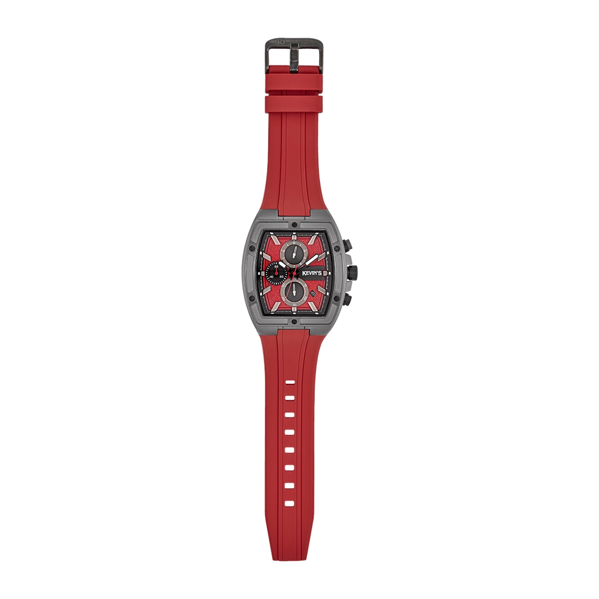 Reloj Kevins analogo, para Hombre, tablero rectangular colores rojo y gris, estilo index, pulso silicona color rojo, calendario, cronografo
