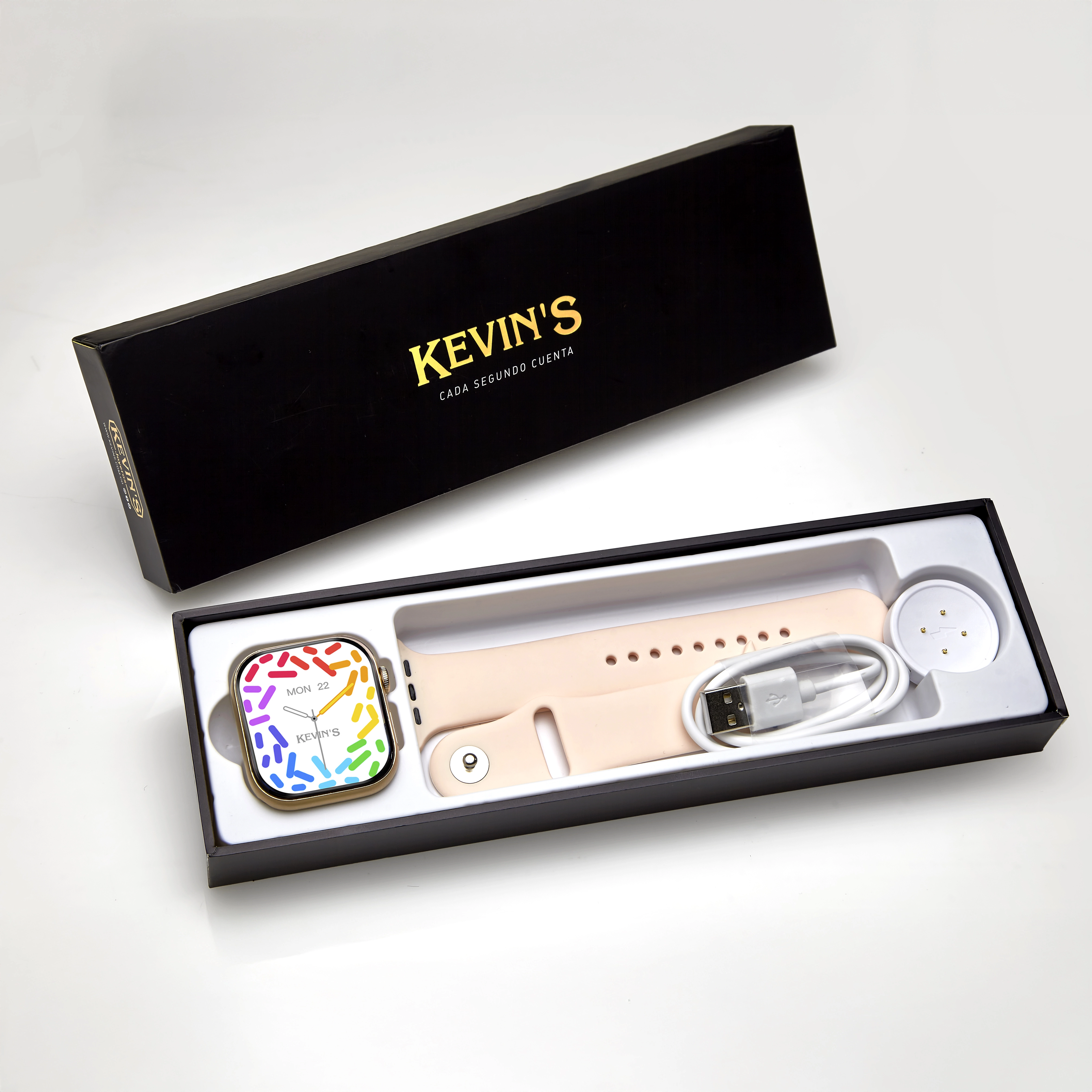 Reloj Kevins digital, para Dama, tablero rectangular color plateado, estilo sin numeros, pulso silicona color rosado