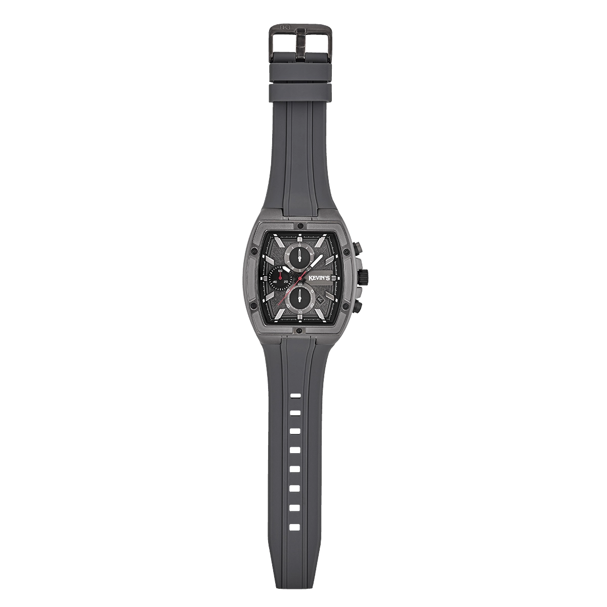 Reloj Kevins analogo, para Hombre, tablero rectangular colores gris y negro, estilo index, pulso silicona color gris, calendario, cronografo