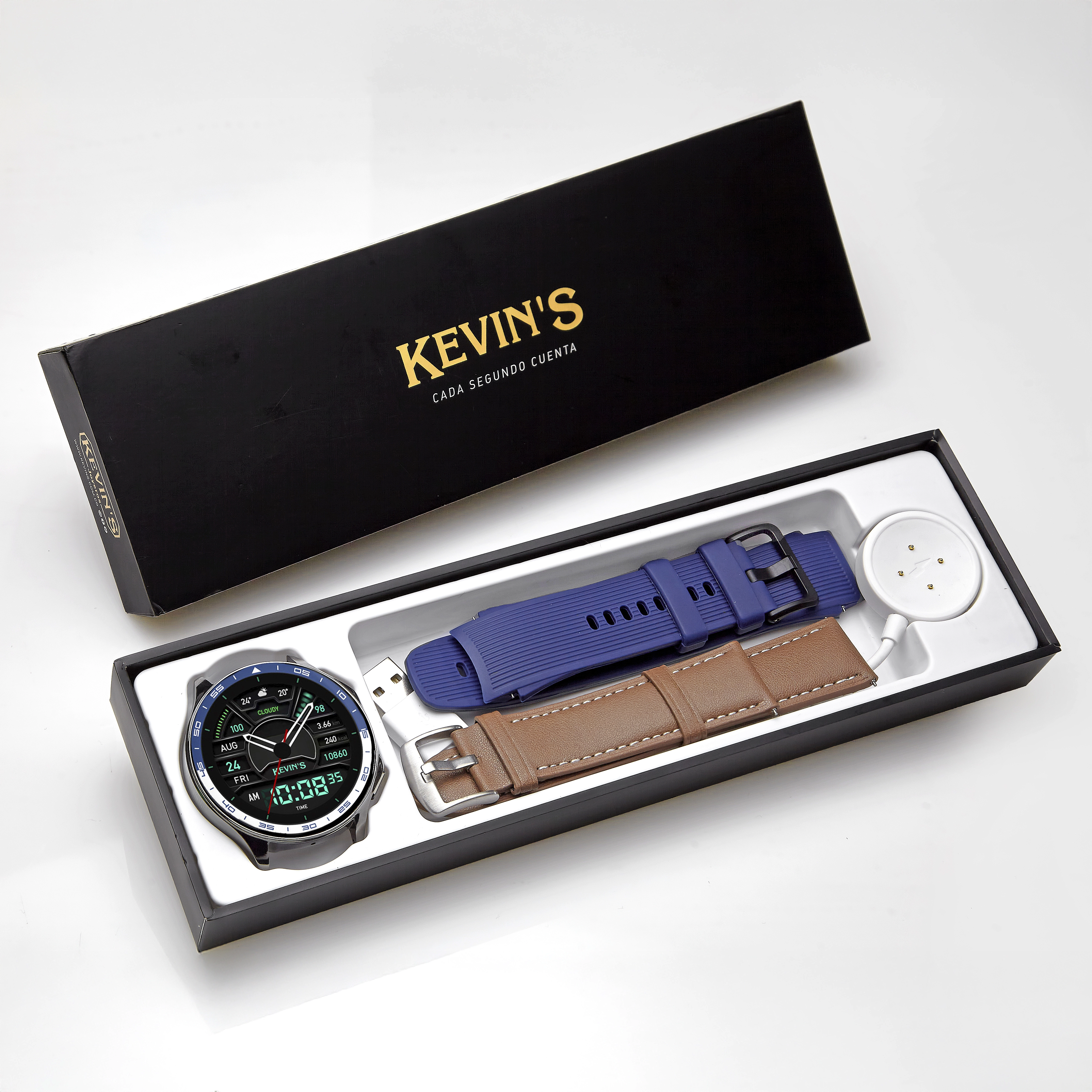 Reloj Kevins digital, para Hombre, tablero redondo color multi, estilo sin numeros, pulso silicona colores azul y café
