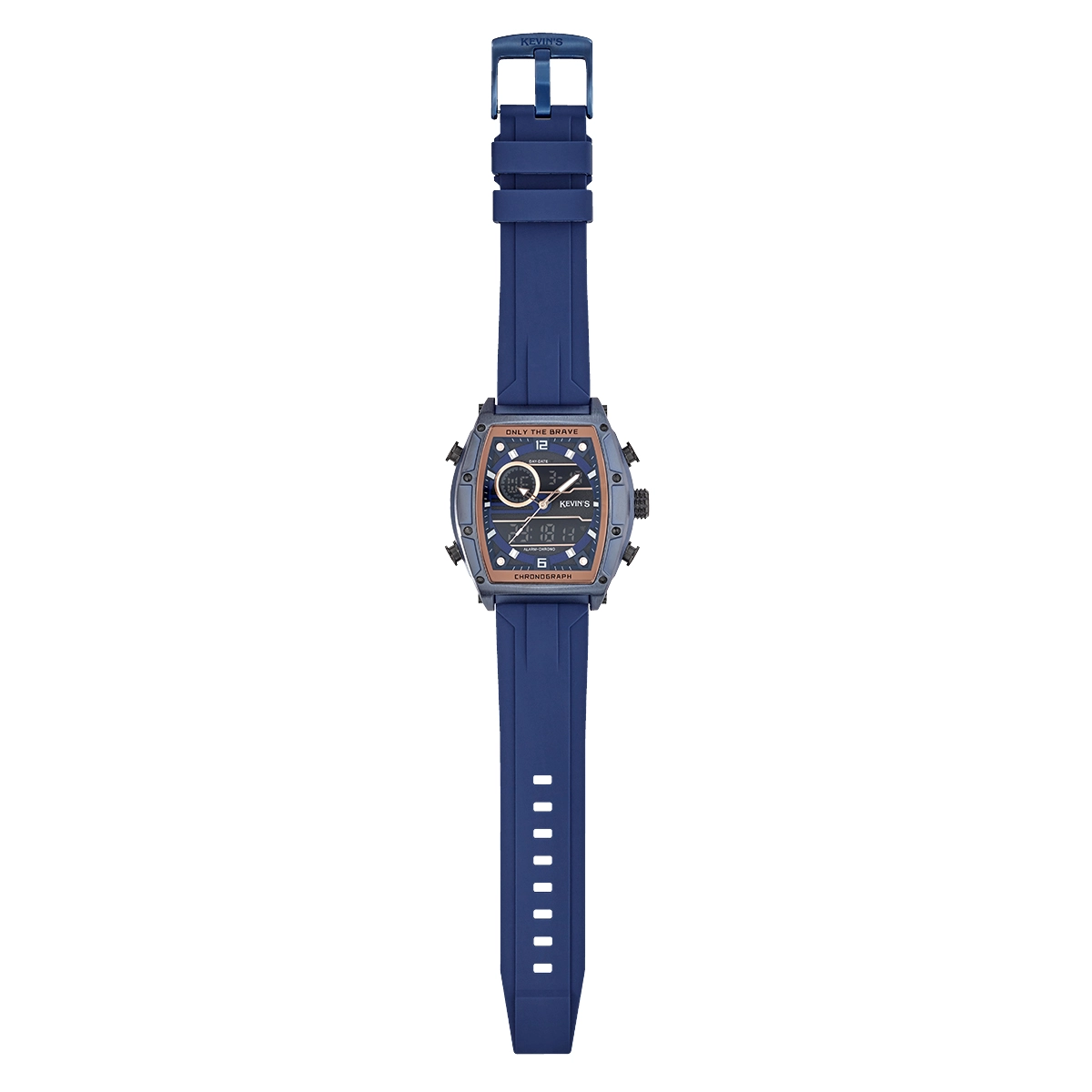 Reloj Kevins analogo y digital, para Hombre, tablero rectangular colores azul y rosa, estilo index + arabigo, pulso silicona color azul, calendario