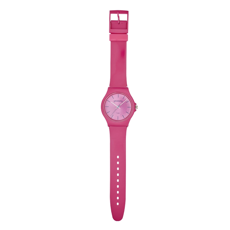 Reloj Reloj university analogo, para Mujer niña, tablero redondo color rosado, estilo index, pulso plastico color rosado