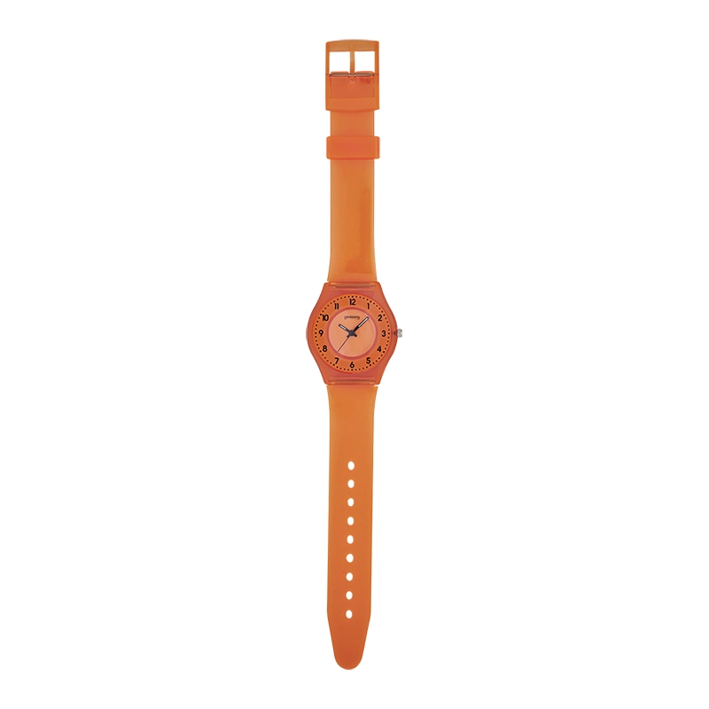 Reloj Reloj university analogo, Unisex, tablero redondo color naranja, estilo arabigos, pulso plastico color naranja