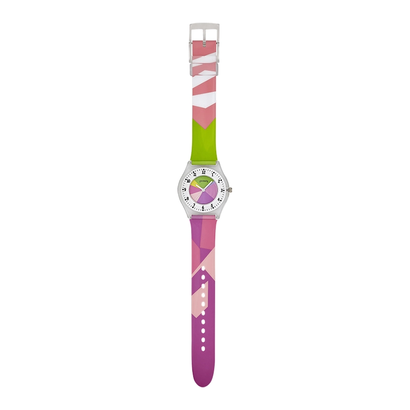 Reloj Reloj university analogo, para Mujer niña, tablero redondo color blanco, estilo arabigos, pulso plastico colores verde y rosado