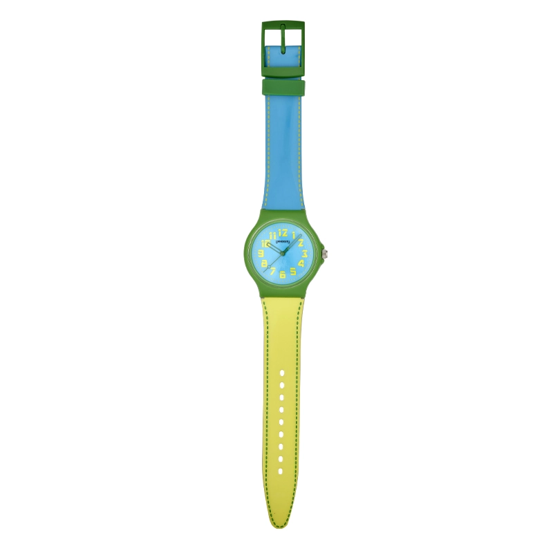 Reloj Reloj university analogo, Unisex, tablero redondo colores azul y amarillo, estilo arabigos, pulso plastico colores azul y amarillo