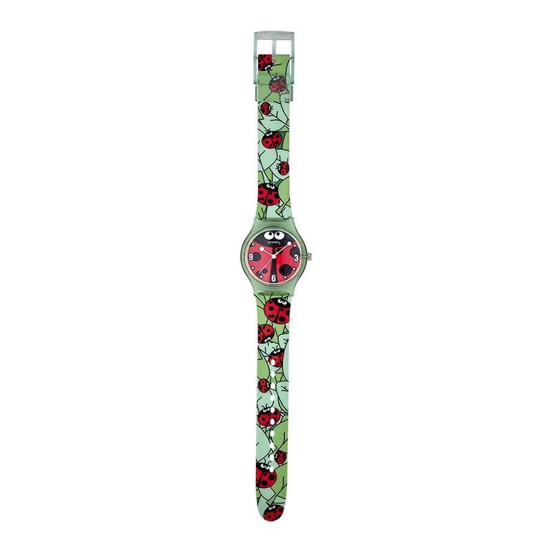 Reloj Reloj university analogo, para Mujer niña, tablero redondo colores rojo, negro y blanco, estilo puntos + arabigo, pulso plastico color verde