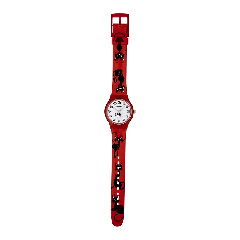 Reloj Reloj university analogo, para Mujer niña, tablero redondo colores blanco y negro, estilo arabigos, pulso plastico color rojo