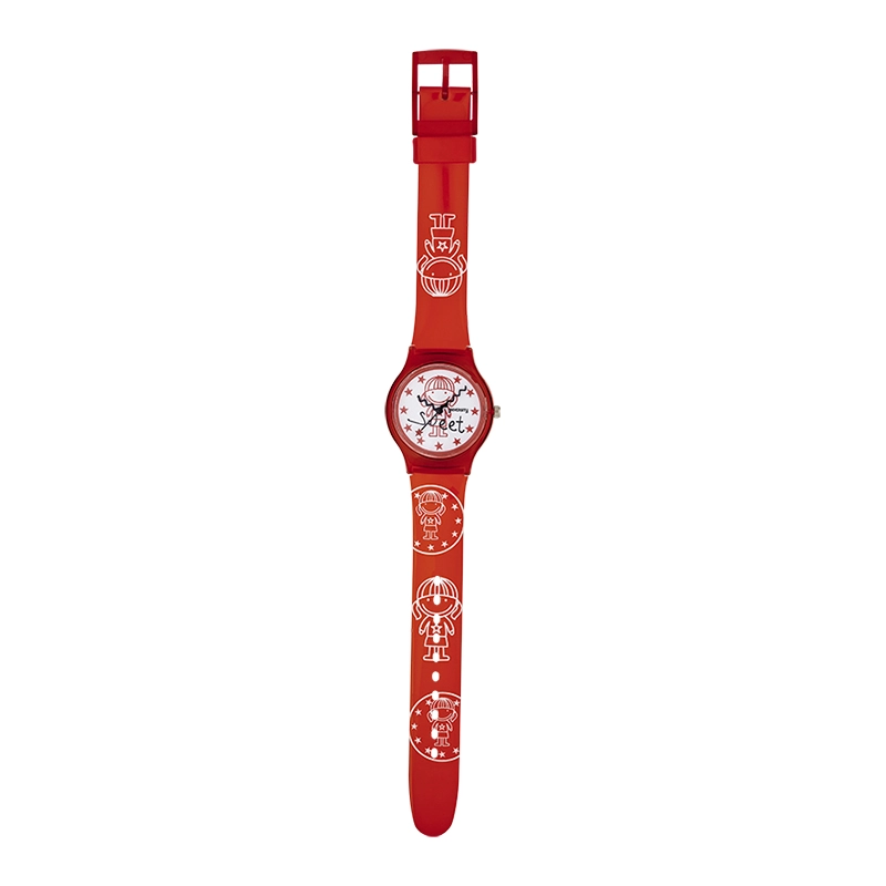 Reloj Reloj university analogo, para Mujer niña, tablero redondo colores blanco y rojo, estilo puntos, pulso plastico color rojo