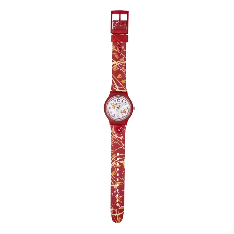 Reloj Reloj university analogo, para Mujer niña, tablero redondo colores blanco y rojo, estilo arabigos, pulso plastico color rojo