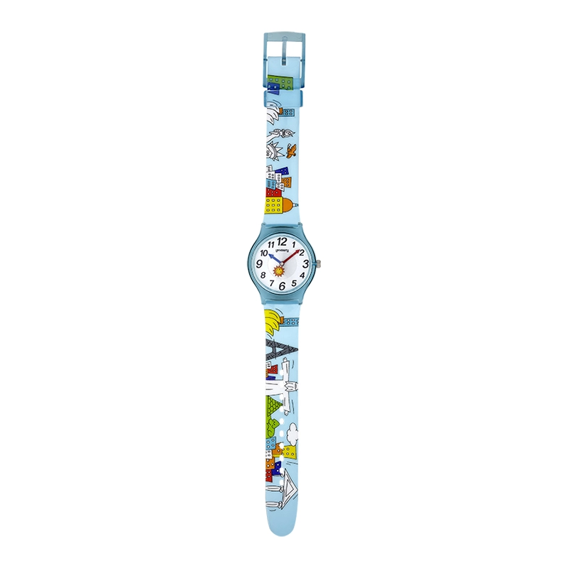 Reloj Reloj university analogo, para Mujer niña, tablero redondo color blanco, estilo arabigos, pulso plastico color azul