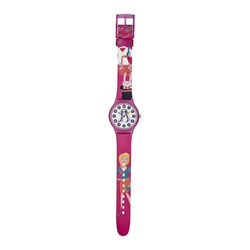 Reloj Reloj university analogo, para Mujer niña, tablero redondo color blanco, estilo arabigos, pulso plastico color fucsia