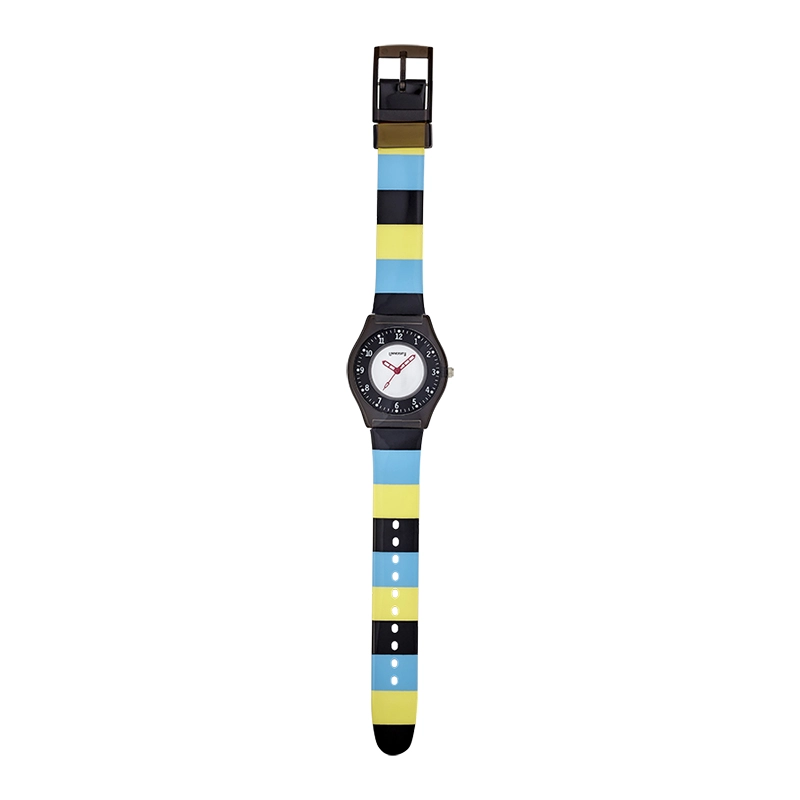 Reloj Reloj university analogo, para Mujer niña, tablero redondo colores blanco y negro, estilo arabigos, pulso plastico colores negro, azul y beige