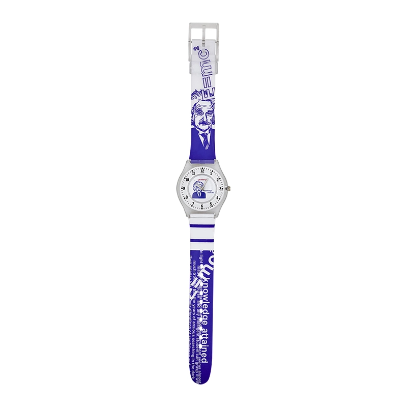 Reloj Reloj university analogo, para Mujer niña, tablero redondo colores blanco y azul, estilo arabigos, pulso plastico colores blanco y azul