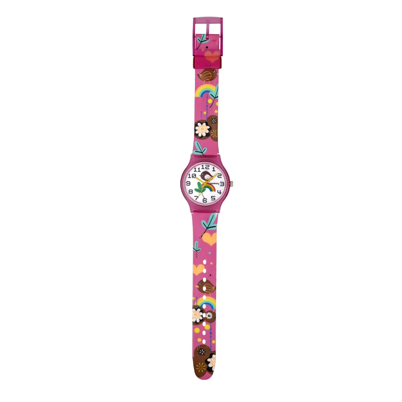 Reloj Reloj university analogo, para Mujer niña, tablero redondo color blanco, estilo arabigos, pulso plastico color fucsia