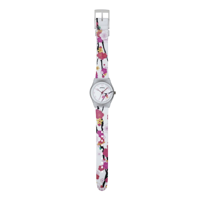 Reloj Reloj university analogo, para Mujer niña, tablero redondo colores blanco y rosado, estilo arabigos, pulso plastico color blanco