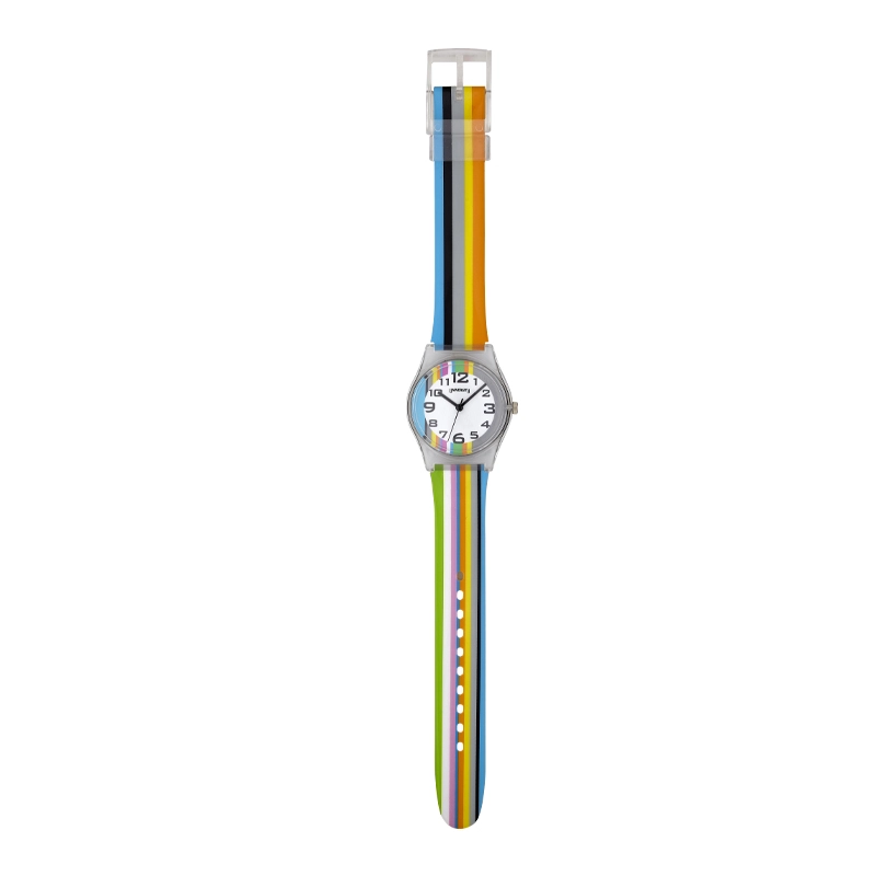 Reloj Reloj university analogo, para Mujer niña, tablero redondo color blanco, estilo arabigos, pulso plastico color azul