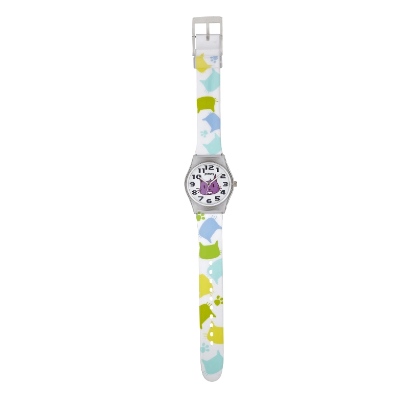 Reloj Reloj university analogo, para Mujer niña, tablero redondo colores blanco y morado, estilo arabigos, pulso plastico color blanco