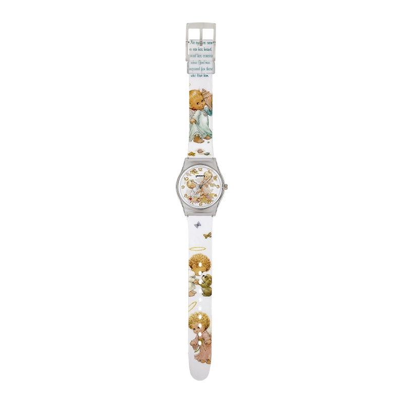 Reloj Reloj university analogo, para Mujer niña, tablero redondo color blanco, estilo arabigos, pulso plastico color blanco