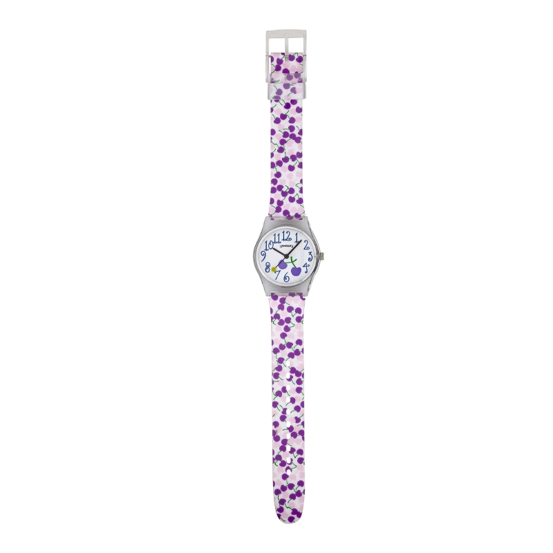 Reloj Reloj university analogo, para Mujer niña, tablero redondo colores blanco y morado, estilo arabigos, pulso plastico color morado