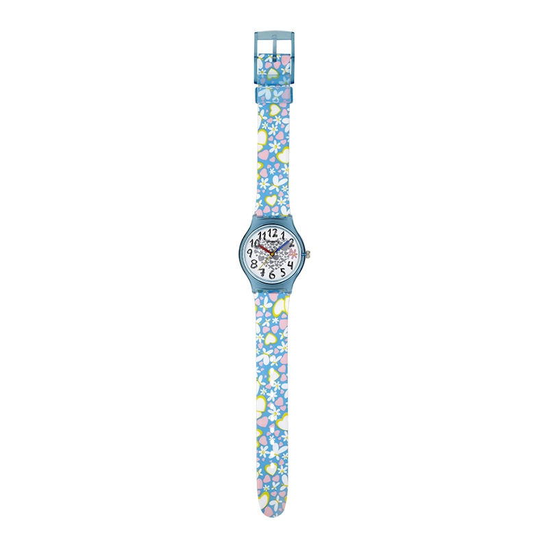Reloj Reloj university analogo, para Mujer niña, tablero redondo color blanco, estilo arabigos, pulso plastico color azul