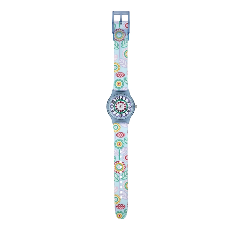 Reloj Reloj university analogo, para Mujer niña, tablero redondo color blanco, estilo arabigos, pulso plastico color azul