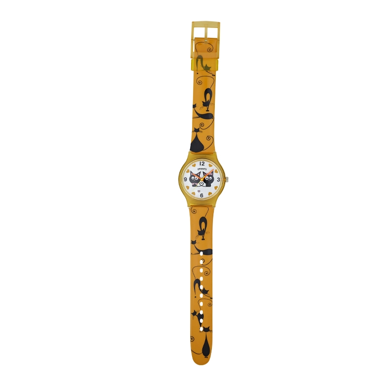 Reloj Reloj university analogo, para Mujer niña, tablero redondo colores blanco y negro, estilo puntos + arabigo, pulso plastico color naranja