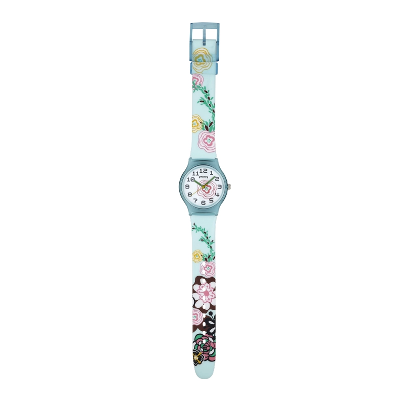 Reloj Reloj university analogo, para Mujer niña, tablero redondo color blanco, estilo arabigos, pulso plastico color azul