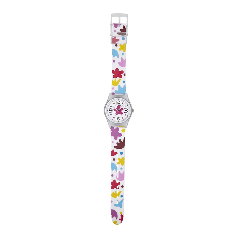 Reloj Reloj university analogo, para Mujer niña, tablero redondo color blanco, estilo puntos + arabigo, pulso plastico color blanco