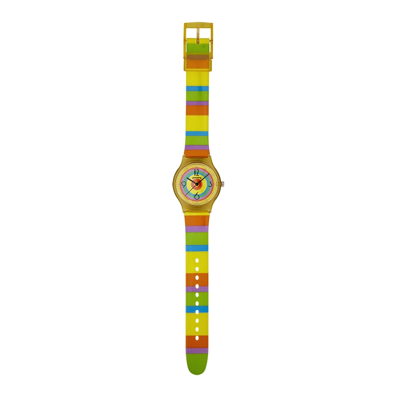 Reloj Reloj university analogo, para Mujer niña, tablero redondo colores amarillo y naranja, estilo puntos + arabigo, pulso plastico color amarillo