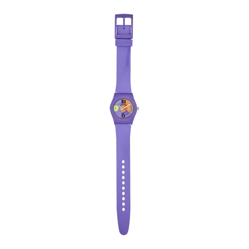Reloj Reloj university analogo, para Mujer niña, tablero redondo colores morado y naranja, estilo arabigos + romanos, pulso plastico color morado