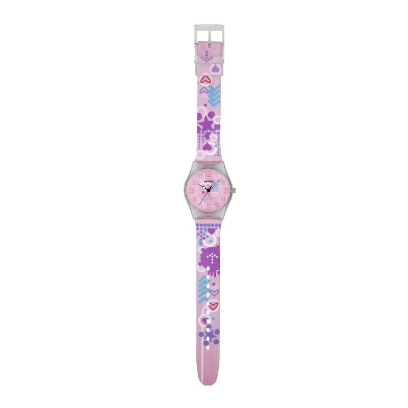 Reloj Reloj university analogo, para Mujer niña, tablero redondo color rosado, estilo arabigos, pulso plastico colores rosado y morado