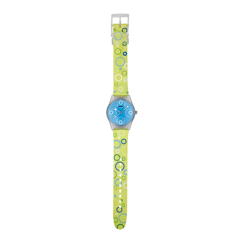Reloj Reloj university analogo, para Mujer niña, tablero redondo color azul, estilo puntos, pulso plastico color verde
