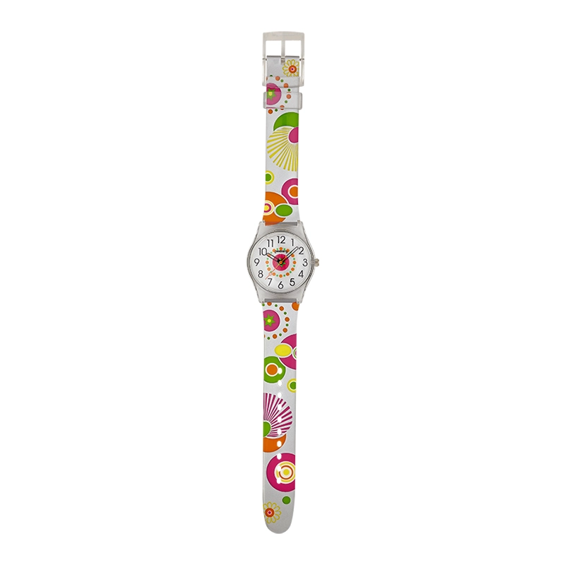 Reloj Reloj university analogo, para Mujer niña, tablero redondo colores gris y rosado, estilo arabigos, pulso plastico color gris