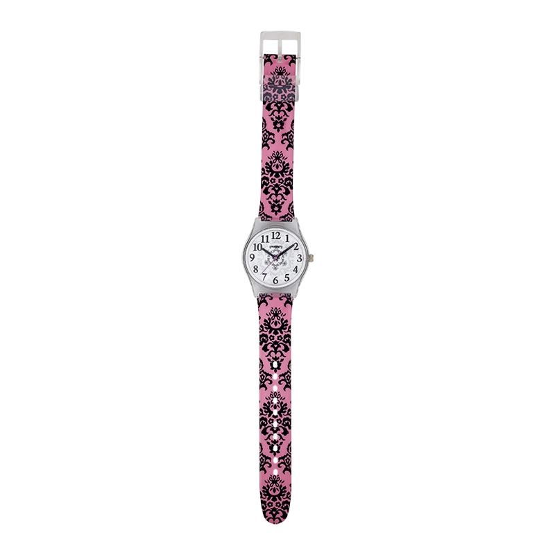Reloj Reloj university analogo, para Mujer niña, tablero redondo colores blanco y gris, estilo arabigos, pulso plastico color rosado