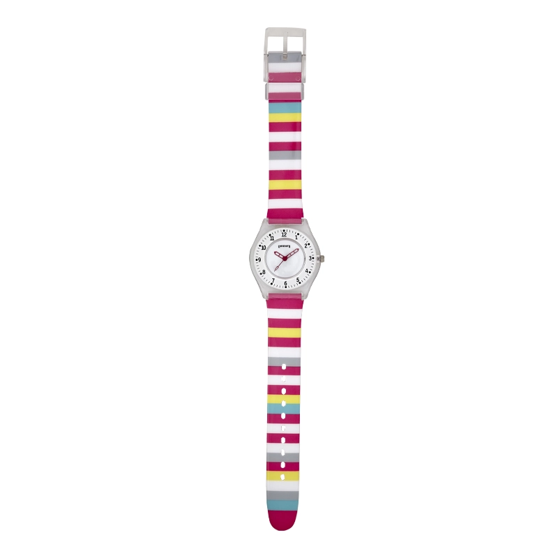 Reloj Reloj university analogo, para Mujer niña, tablero redondo color blanco, estilo arabigos, pulso plastico color rosado
