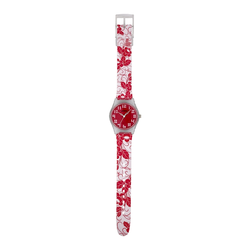 Reloj Reloj university analogo, para Mujer niña, tablero redondo color rojo, estilo arabigos, pulso plastico color rojo