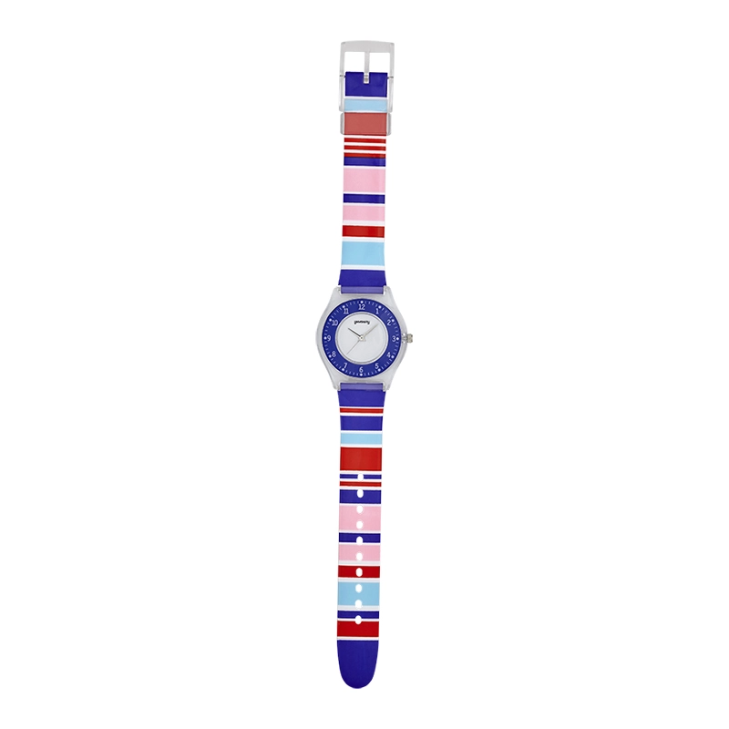 Reloj Reloj university analogo, para Mujer niña, tablero redondo color blanco, estilo arabigos, pulso plastico color morado