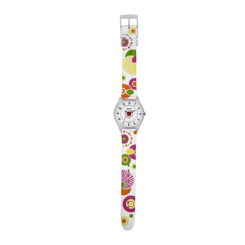 Reloj Reloj university analogo, para Mujer niña, tablero redondo colores blanco y rosado, estilo arabigos, pulso plastico color blanco