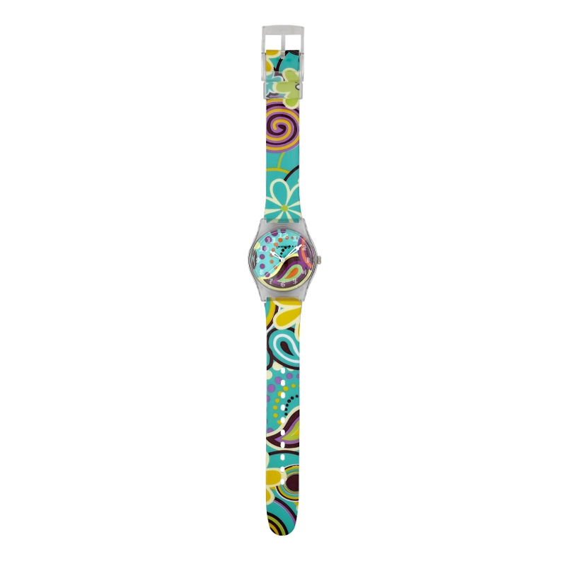 Reloj Reloj university analogo, para Mujer niña, tablero redondo colores verde y morado, estilo arabigos, pulso plastico color verde