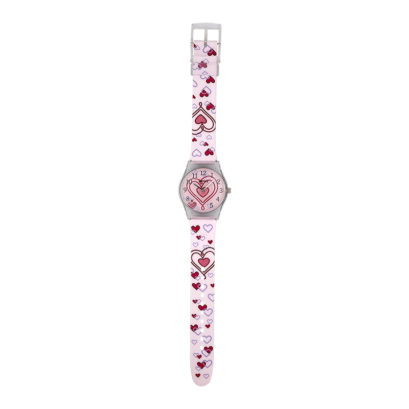 Reloj Reloj university analogo, para Mujer niña, tablero redondo colores rojo y rojo, estilo arabigos, pulso plastico color rosado