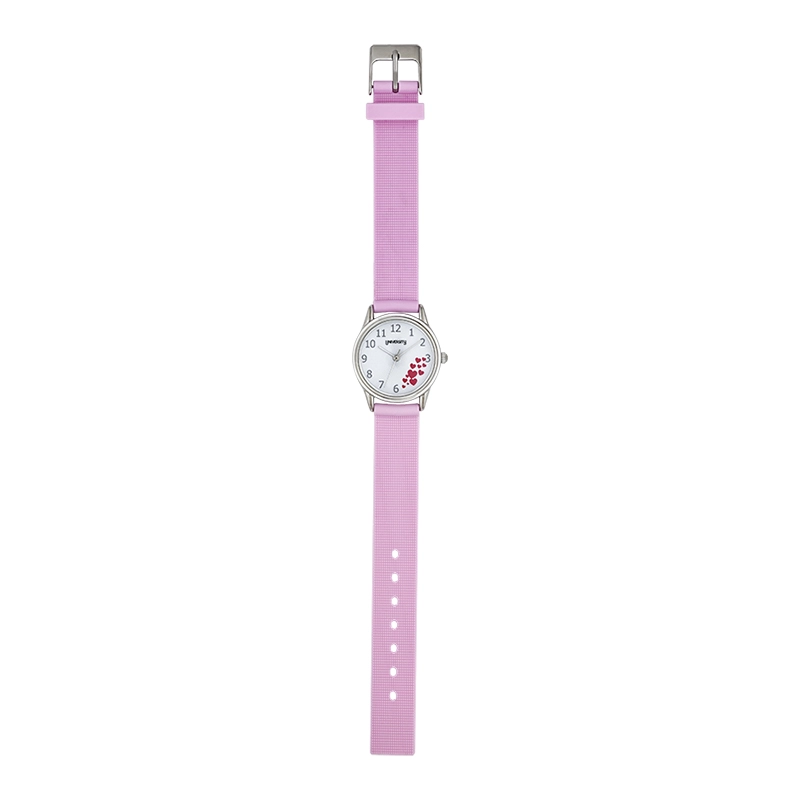Reloj Reloj university analogo, para Mujer niña, tablero redondo color blanco, estilo arabigos, pulso silicona color rosado