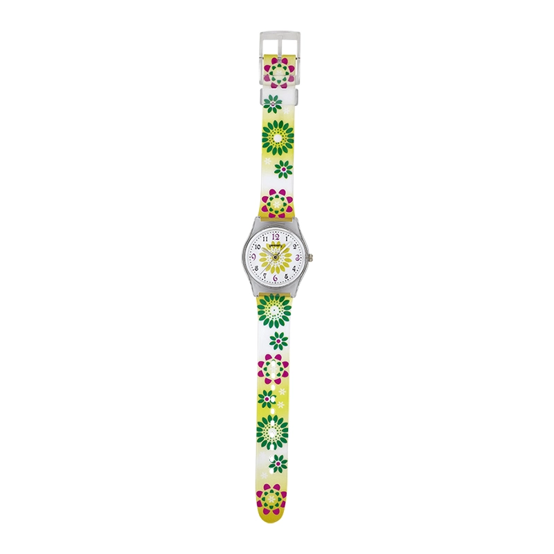 Reloj Reloj university analogo, para Mujer niña, tablero redondo colores blanco y amarillo, estilo arabigos, pulso plastico color blanco