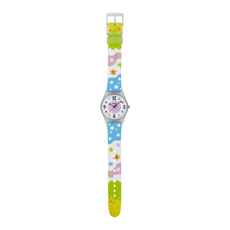 Reloj Reloj university analogo, para Mujer niña, tablero redondo colores blanco y rosado, estilo puntos + arabigo, pulso plastico colores blanco y azul