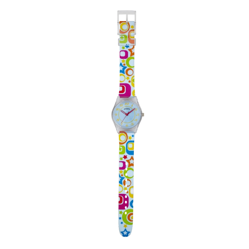Reloj Reloj university analogo, para Mujer niña, tablero redondo colores azul y amarillo, estilo arabigos, pulso plastico color azul