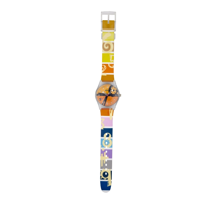 Reloj Reloj university analogo, para Mujer niña, tablero redondo colores naranja y negro, estilo index, pulso plastico color naranja