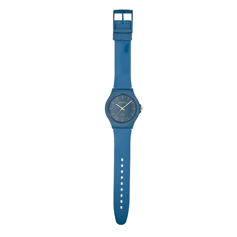 Reloj Reloj university analogo, Unisex, tablero redondo colores verde y azul, estilo index, pulso plastico color azul