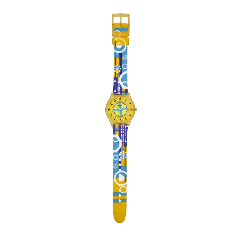 Reloj Reloj university analogo, para Mujer niña, tablero redondo colores amarillo y azul, estilo arabigos, pulso plastico color azul