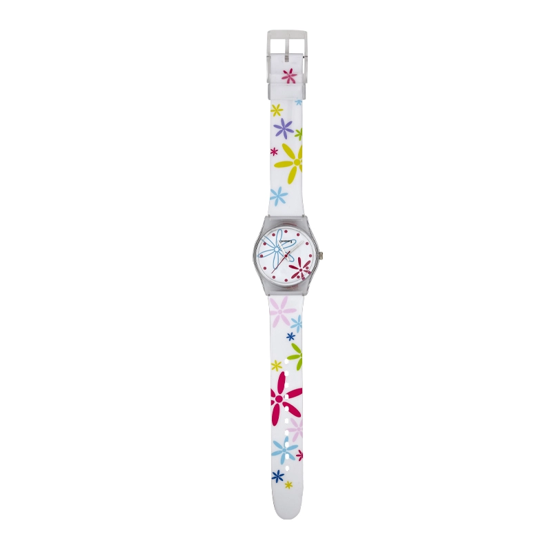 Reloj Reloj university analogo, para Dama, tablero redondo color blanco, estilo puntos, pulso plastico colores blanco y azul