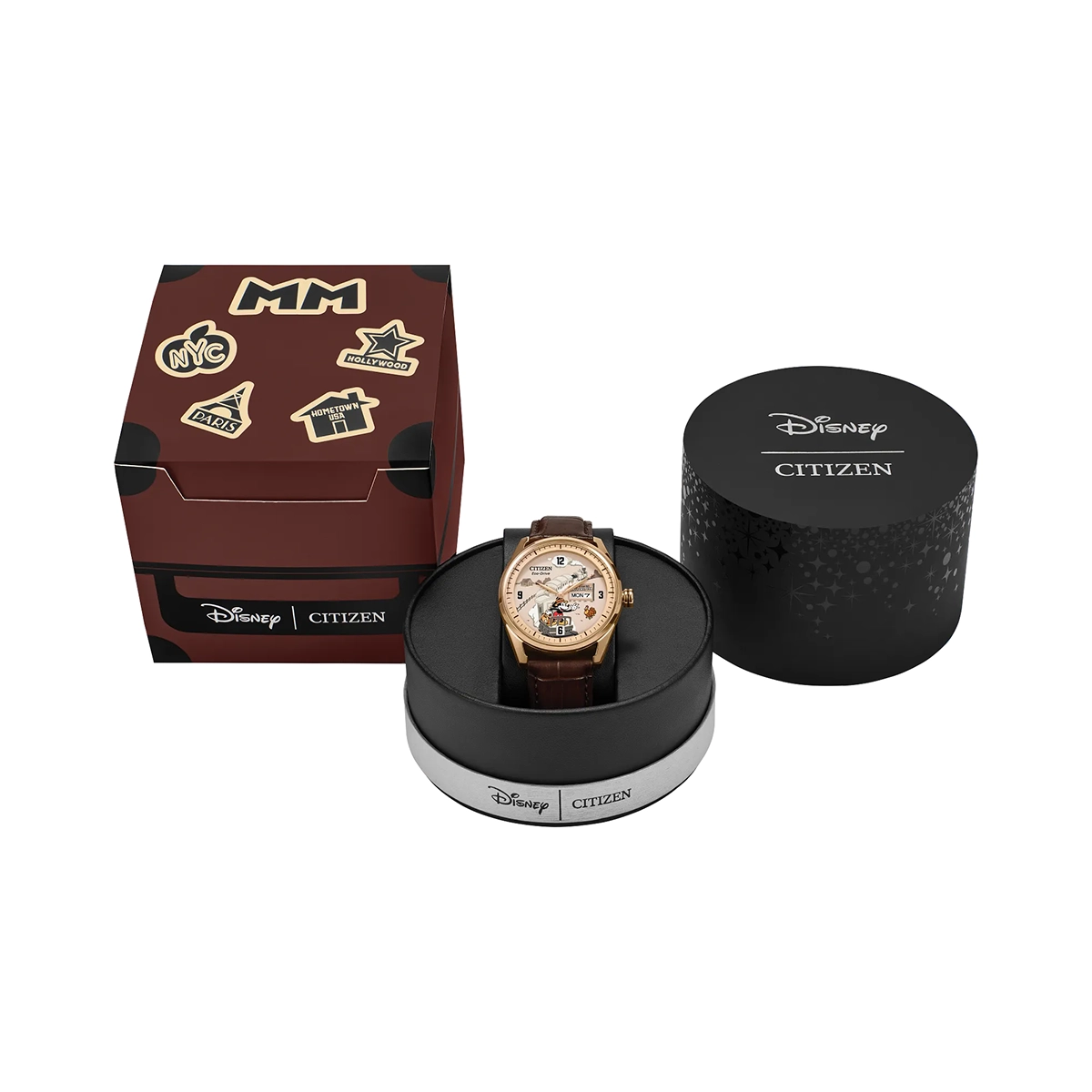 Reloj Citizen análogo, para Hombre, tablero redondo color beige, estilo arábigos, pulso cuero color café, calendario